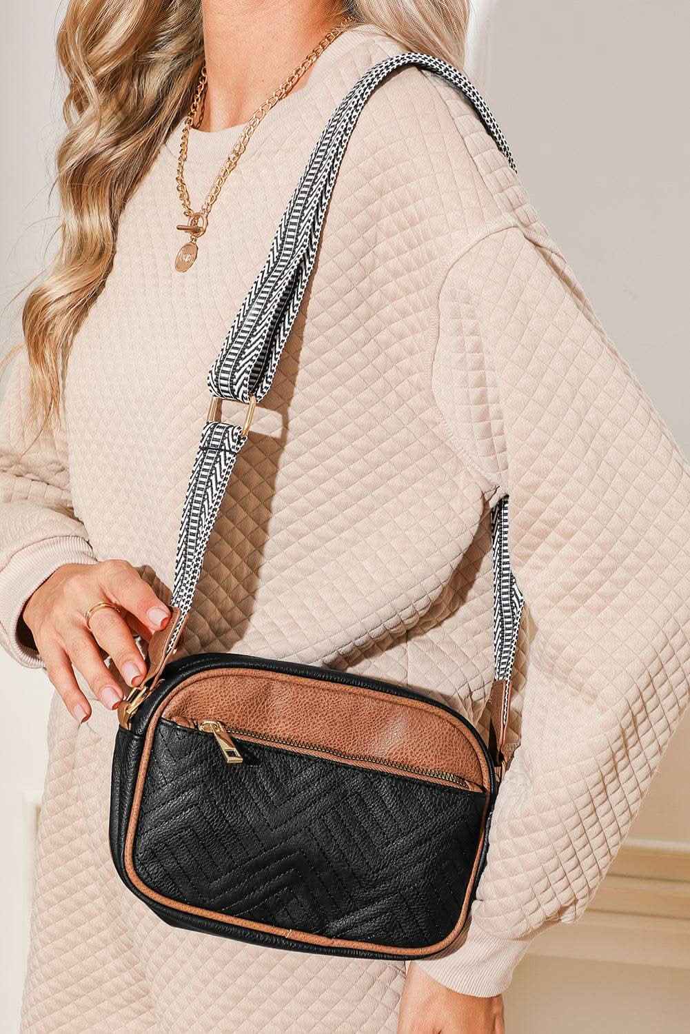 Chestnut Quilted Faux Leather Crossbody Bag 22*6*16cm