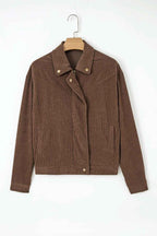 Dark Khaki Button Zip Up Lapel Collar Corduroy Jacket