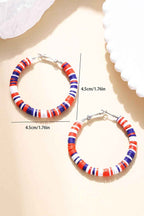 Fiery Red Patriotic Multicolored Bead Hoop Earrings