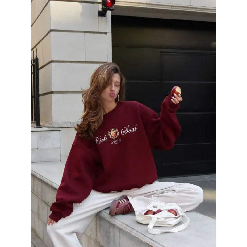 Fashion Printing Round-neck Pullover Women - Rose & Ruffles