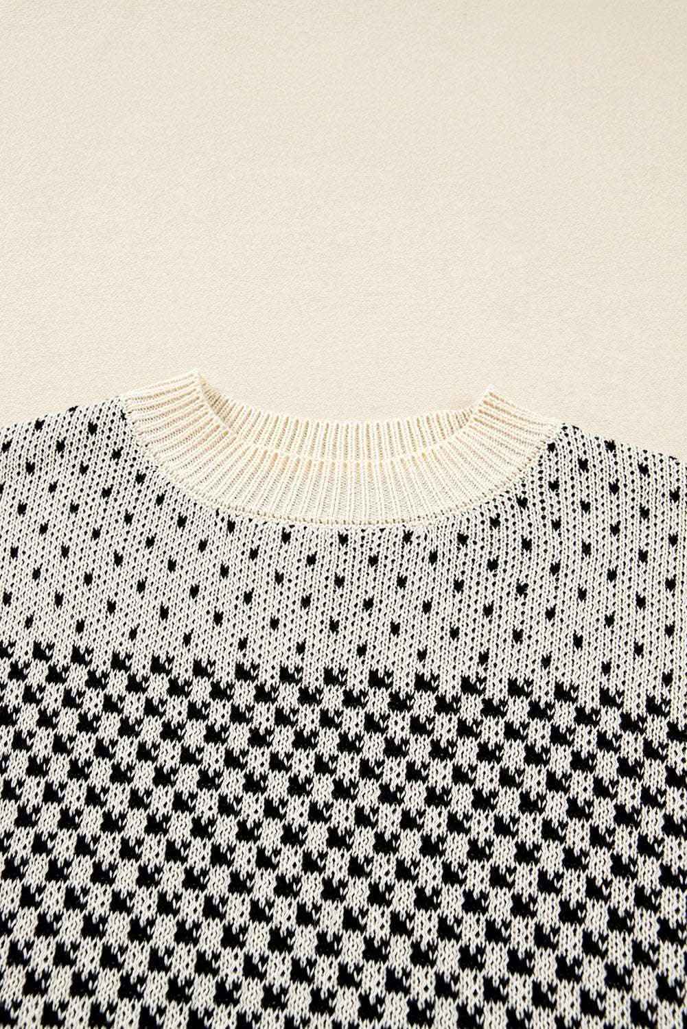 Black Contrast Color Pattern Lantern Sleeve Sweater