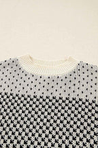 Black Contrast Color Pattern Lantern Sleeve Sweater