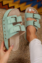 Beige Suede Buckle Decor Footbed Sandal Slippers