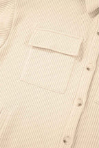 Dark Khaki Solid Color Corduroy Buttoned Long Sleeve Shacket