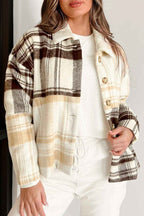 Multicolour Plaid Patchwork Side Pockets Buttoned Shacket