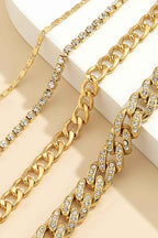 Gold 4pcs Rhinestone Decor Adjustable Chain Plated Bracelet Set
