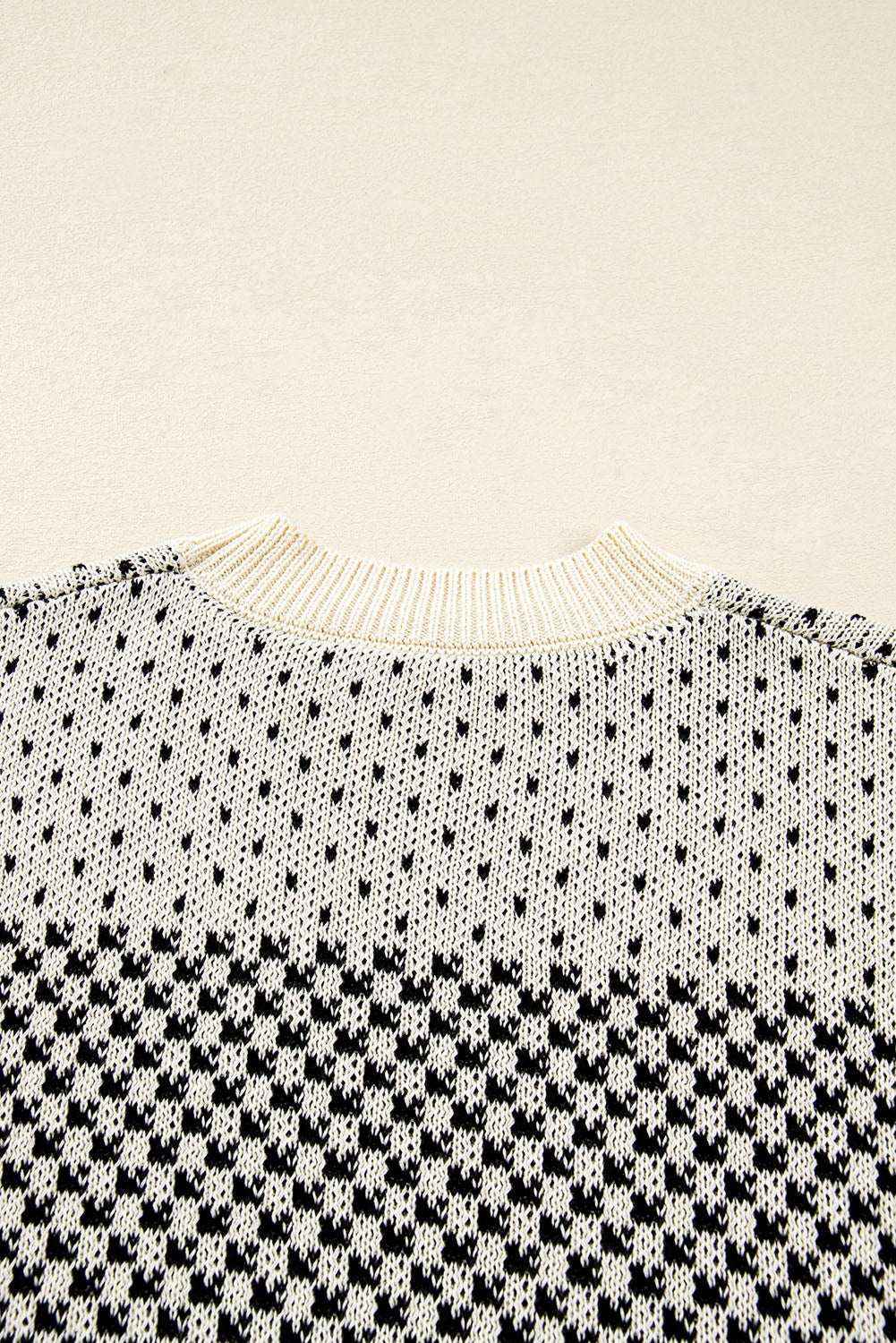 Black Contrast Color Pattern Lantern Sleeve Sweater