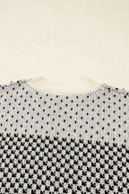 Black Contrast Color Pattern Lantern Sleeve Sweater