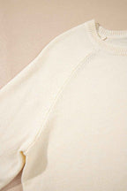 Camel Buttoned Bishop Sleeve Crew Neck Sweater