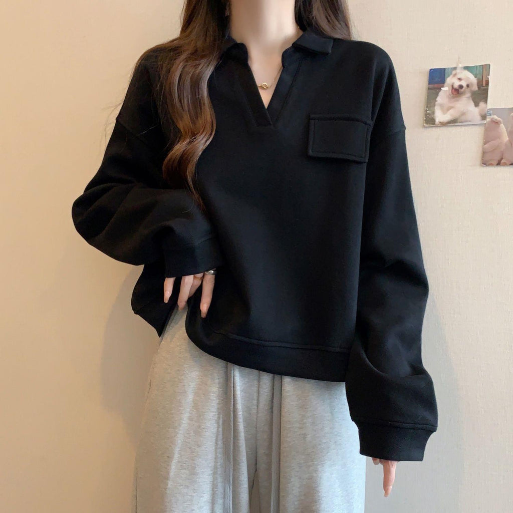 Black Rose & Ruffles Signature Pullover with princess sleeves and chest pocket