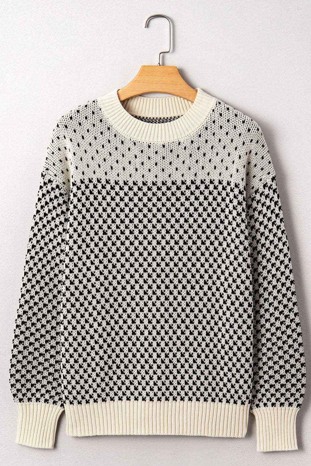 Black Contrast Color Pattern Lantern Sleeve Sweater