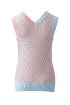 Sky Blue Contrast Chevron Knit V Neck Sweater Vest
