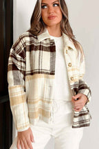 Multicolour Plaid Patchwork Side Pockets Buttoned Shacket
