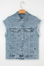 Myosotis Button Flap Pocket Frayed Detail Denim Vest