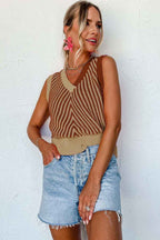 Sky Blue Contrast Chevron Knit V Neck Sweater Vest