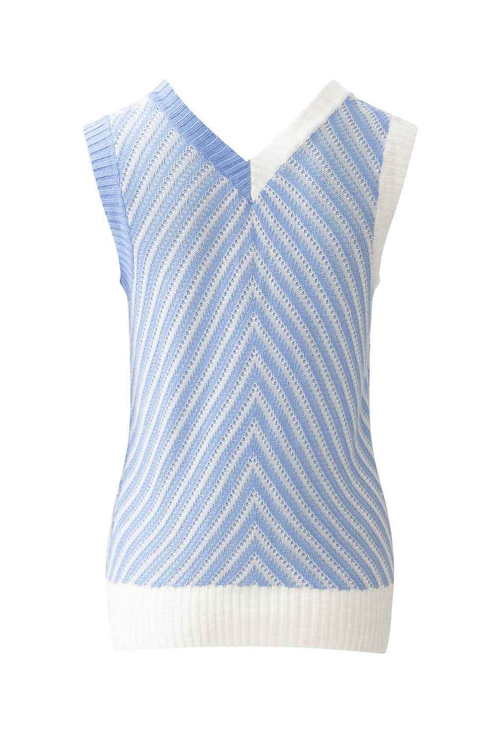 Sky Blue Contrast Chevron Knit V Neck Sweater Vest