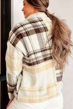 Multicolour Plaid Patchwork Side Pockets Buttoned Shacket