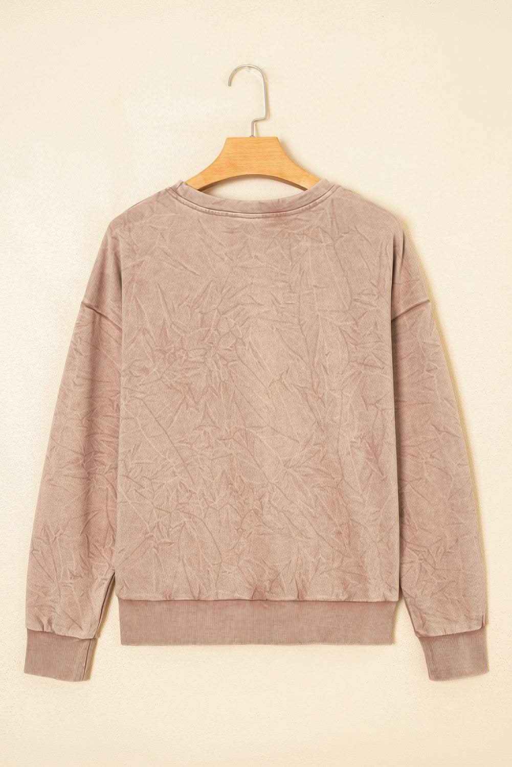 Sea Green saved by grace Letter Embroidery Mineral Wash Loose Sweatshirt