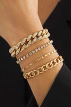 Gold 4pcs Rhinestone Decor Adjustable Chain Plated Bracelet Set