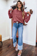 Sea Green saved by grace Letter Embroidery Mineral Wash Loose Sweatshirt