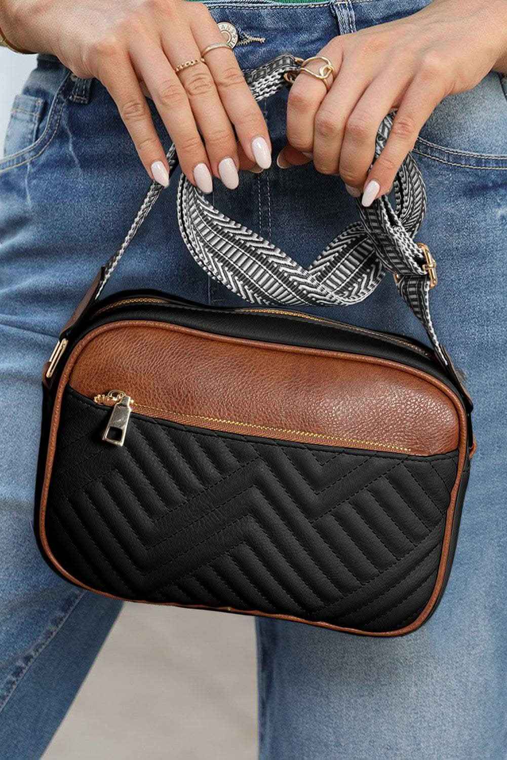 Chestnut Quilted Faux Leather Crossbody Bag 22*6*16cm