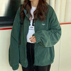 Green zip-up winter essential polar fleece jacket with elastic cuffs and casual style