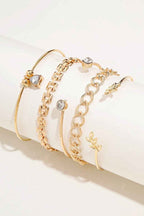 Gold Leaves Heart Shape Rhinestone Inlay Adjustable Bracelet Set