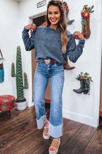 Sea Green saved by grace Letter Embroidery Mineral Wash Loose Sweatshirt