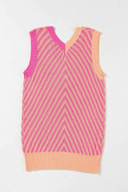 Sky Blue Contrast Chevron Knit V Neck Sweater Vest