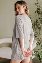 Gray Solid Color Loose Tee 2 Piece Shorts Set