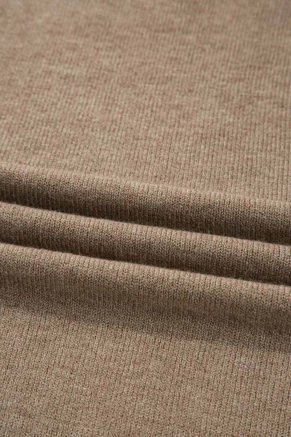 Camel Buttoned Bishop Sleeve Crew Neck Sweater