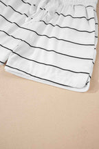 White Stripe Zip up Drop Shoulder Pullover and Short 2pcs Outfit