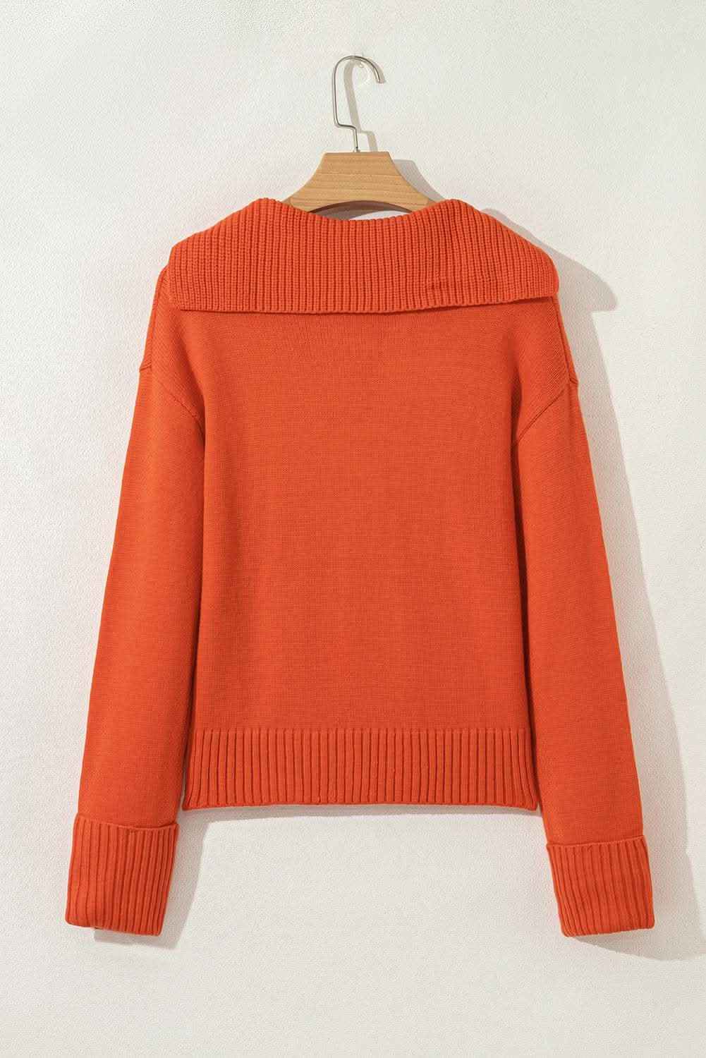 Chestnut Collared V Neck Ribbed Edge Sexy Elegant Sweater