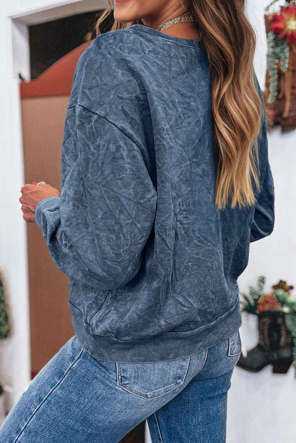 Sea Green saved by grace Letter Embroidery Mineral Wash Loose Sweatshirt