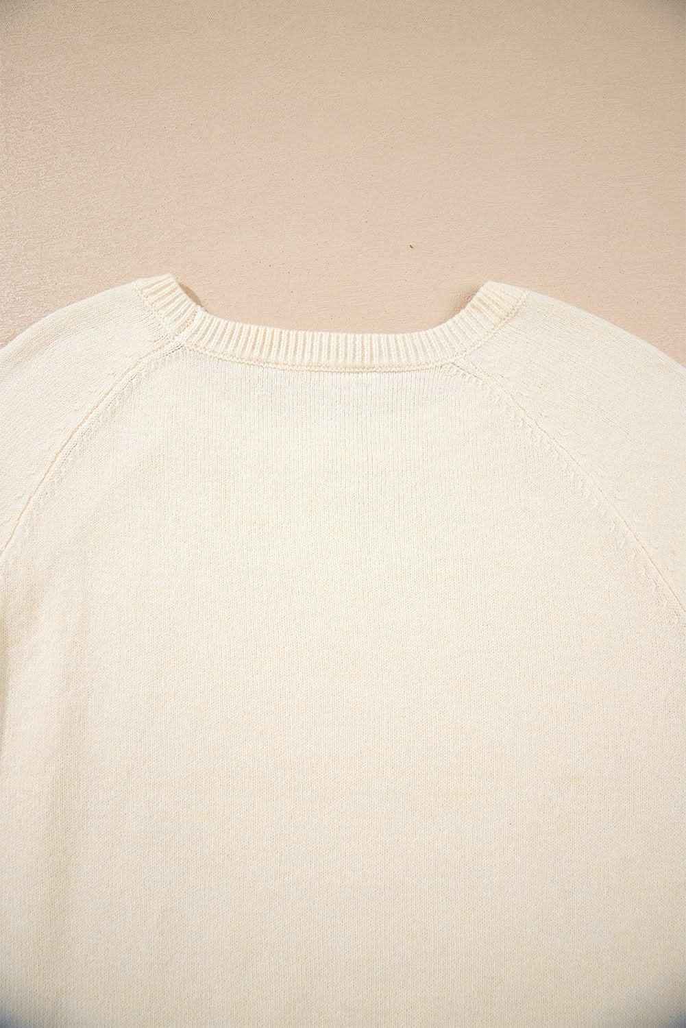 Camel Buttoned Bishop Sleeve Crew Neck Sweater