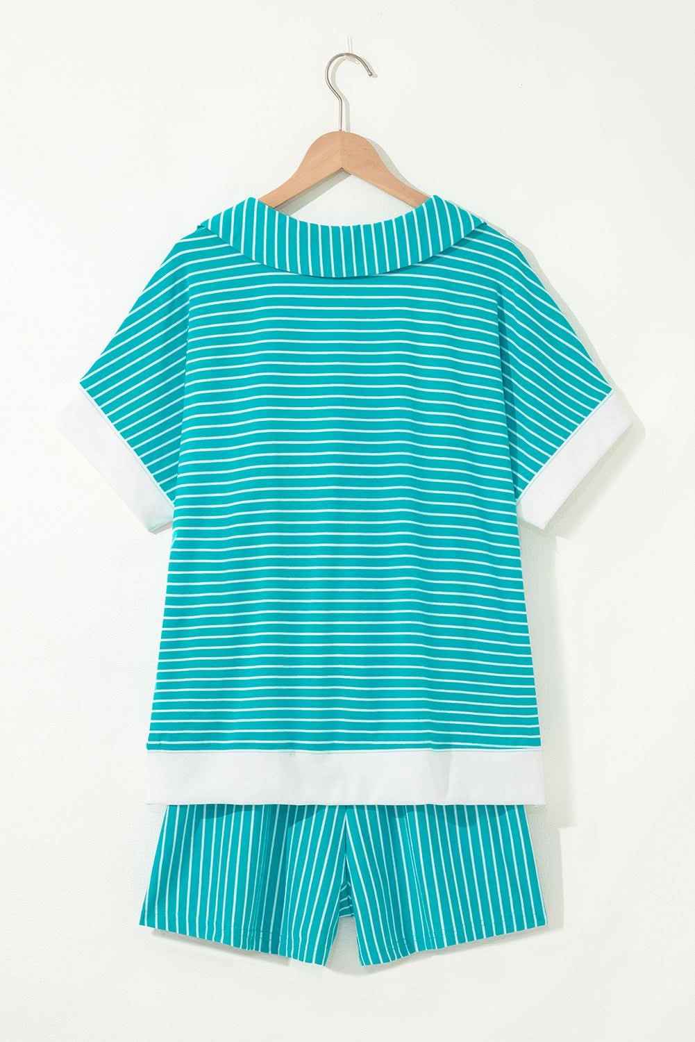 Black Stripe V Neck Tee and Casual Short Set