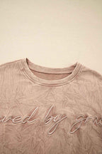 Sea Green saved by grace Letter Embroidery Mineral Wash Loose Sweatshirt