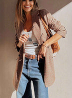 Brown Houndstooth Lapel Collar Blazer