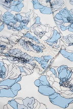 Sky Blue Floral Print Tie Neck Long Sleeve Flowy Mini Dress