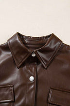 Chicory Coffee Double Flap Pocket Drawstring Hem Leather Jacket