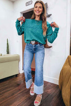 Sea Green saved by grace Letter Embroidery Mineral Wash Loose Sweatshirt