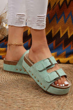 Beige Suede Buckle Decor Footbed Sandal Slippers