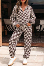 Black Athleisure Checkered 2pcs Pants Set