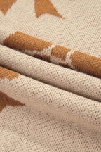 Straw Yellow Ribbon Bow Print Checkered Striped Sleeve Drop Shoulder Sweater