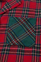 Red Plaid Contrast Patched Christmas Holiday Long Sleeve Shirt and Short 2pcs Pajama Set