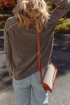 Dark Brown Contrast Cable Knit Sleeve Casual Sweater