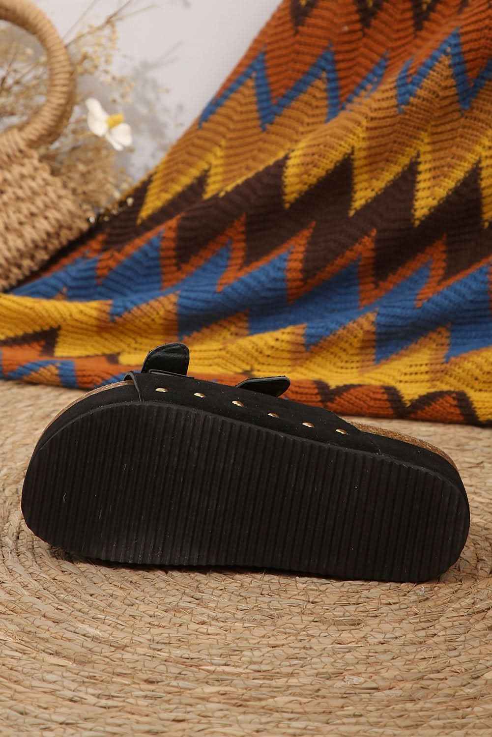 Beige Suede Buckle Decor Footbed Sandal Slippers