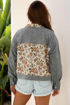 Clay Ribbed Retro Floral Patchwork Shirt Style Jacket