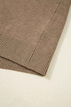 Camel Buttoned Bishop Sleeve Crew Neck Sweater