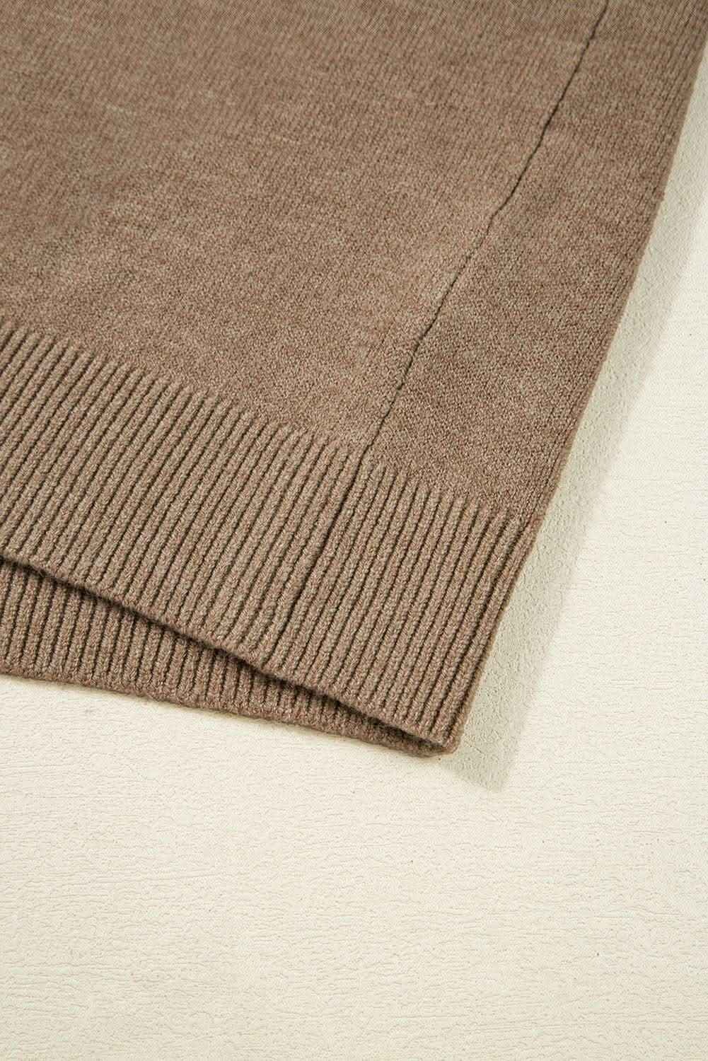 Camel Buttoned Bishop Sleeve Crew Neck Sweater